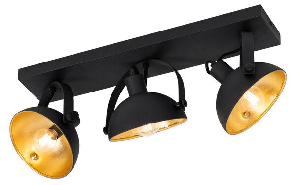 Plafoniera industriale nera con oro 3 luci regolabili - Magnax