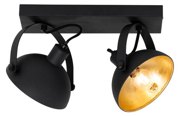 Plafoniera industriale nera con oro a 2 luci orientabili - Magnax