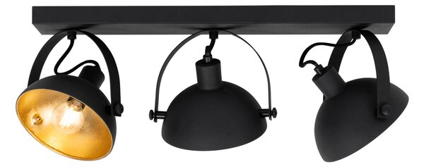 Plafoniera industriale nera con oro 3 luci regolabili - Magnax