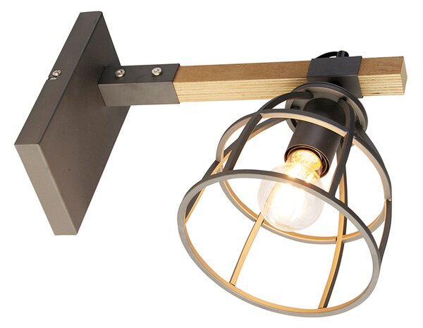 Lampada da parete intelligente grigio scuro con legno regolabile incl. Wifi A60 - Arthur