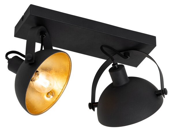 Plafoniera industriale nera con oro a 2 luci orientabili - Magnax