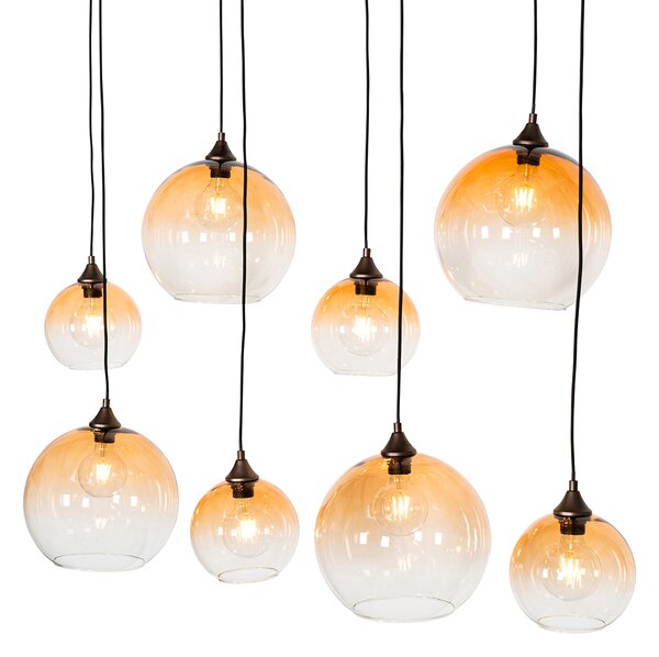 Lampada a sospensione Art Déco bronzo scuro con vetro ambrato 8 luci - Sandra