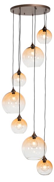 Lampadario Art Déco bronzo scuro con vetro ambrato 7 luci - Sandra