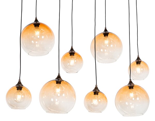 Lampada a sospensione Art Déco bronzo scuro con vetro ambrato 8 luci - Sandra