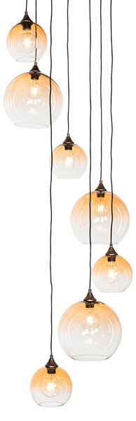 Lampadario Art Déco bronzo scuro con vetro ambrato 7 luci - Sandra