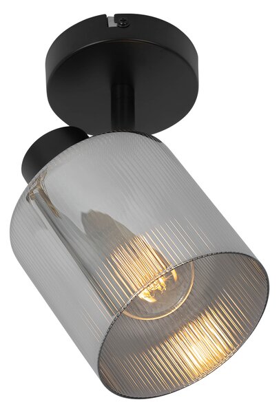 Faretto da soffitto Art Déco nero con vetro fumé regolabile - Laura