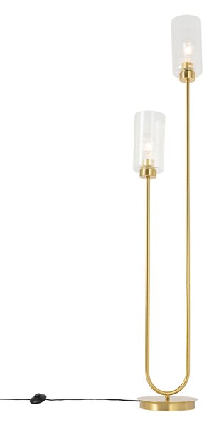Lampada da terra Art Déco oro con vetro 2 luci - Laura