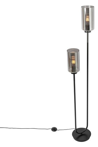Lampada da terra Art Déco nera con vetro fumé 2 luci - Laura