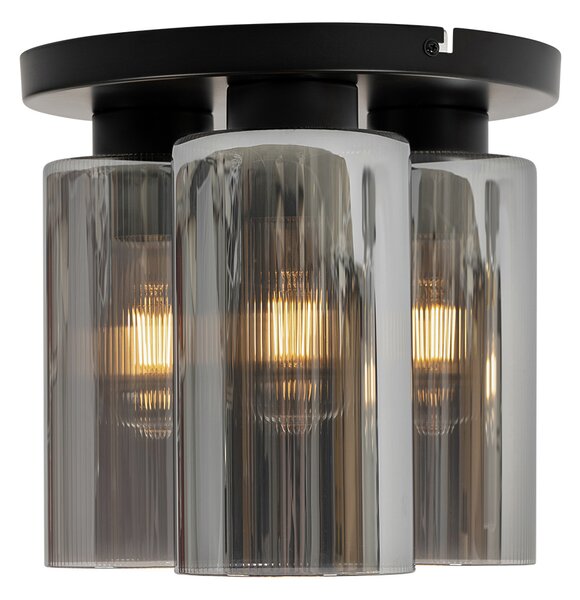 Plafoniera Art Déco nera con vetro fumé 3 luci - Laura