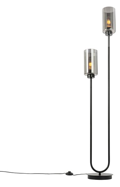 Lampada da terra Art Déco nera con vetro fumé 2 luci - Laura