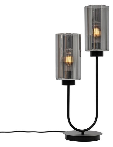 Lampada da tavolo Art Déco nera con vetro fumé 2 luci - Laura