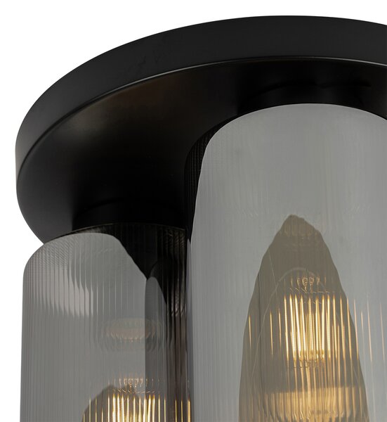 Plafoniera Art Déco nera con vetro fumé 3 luci - Laura