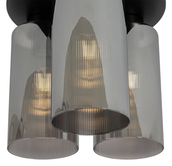 Plafoniera Art Déco nera con vetro fumé 3 luci - Laura