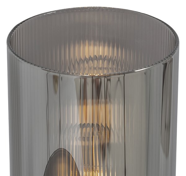 Lampada da tavolo Art Déco nera con vetro fumé 2 luci - Laura