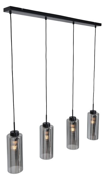 Lampada a sospensione Art Déco nera con vetro fumé 4 luci - Laura