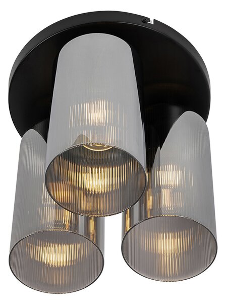 Plafoniera Art Déco nera con vetro fumé 3 luci - Laura