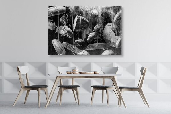 Stampa su tela – Pane appeso su corda in bianco e nero