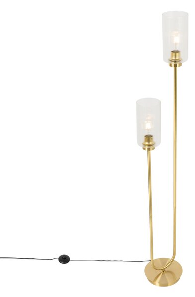 Lampada da terra Art Déco oro con vetro 2 luci - Laura