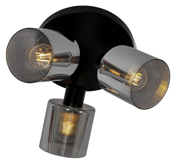 Faretto da soffitto nero con vetro fumé rotondo 3 luci orientabili - Laura