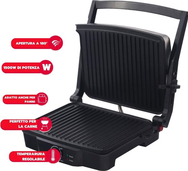 Ardes Bistecchiera Elettrica Doppia Piastra Antiaderente e Rigata Potenza 1500 Watt Temperatura regolabile - AR1S20 Sfizio