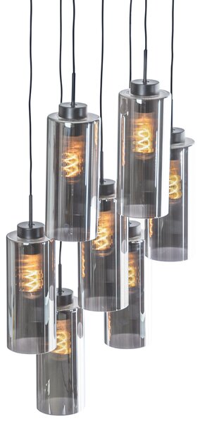Lampadario Art Déco nero con vetro fumé a 7 luci - Laura