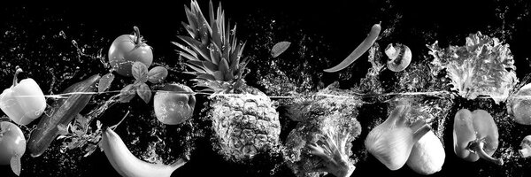 Stampa su tela – Frutta e verdura biologica in bianco e nero