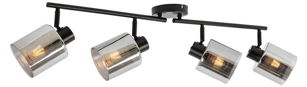 Faretto da soffitto nero con vetro fumé 4 luci orientabili - Laura