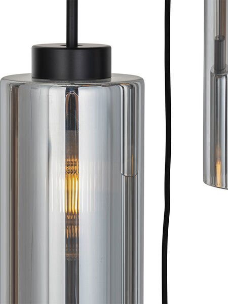 Lampadario Art Déco nero con vetro fumé a 7 luci - Laura