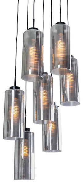 Lampadario Art Déco nero con vetro fumé a 7 luci - Laura