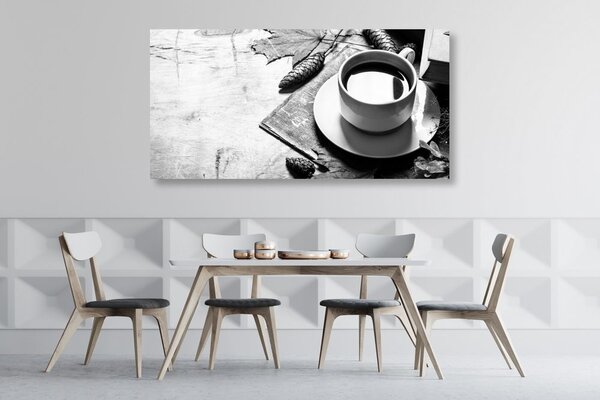 Stampa su tela – Tazza di caffè in autunno in bianco e nero
