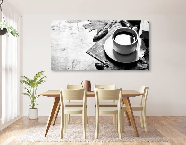 Stampa su tela – Tazza di caffè in autunno in bianco e nero