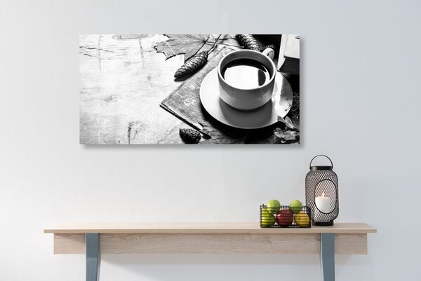 Stampa su tela – Tazza di caffè in autunno in bianco e nero