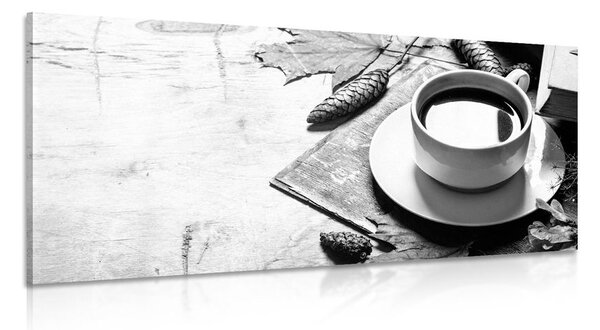 Stampa su tela – Tazza di caffè in autunno in bianco e nero