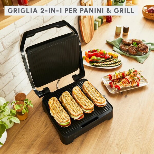 Moulinex Bistecchiera Elettrica Doppia Piastra Antiaderente Potenza 2180 Watt colore Nero e Inox - GI272D Inicio Adjust