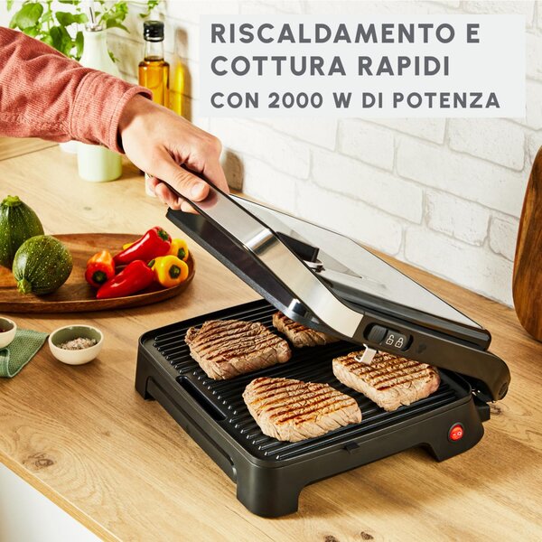 Moulinex Bistecchiera Elettrica Doppia Piastra Antiaderente Potenza 2180 Watt colore Nero e Inox - GI272D Inicio Adjust