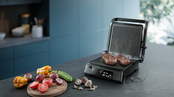 Philips Bistecchiera Elettrica Doppia Piastra Antiaderente Potenza 2200 Watt Termostato Regolabile colore Nero - HD6307/70