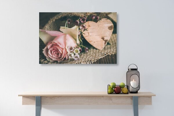 Stampa su tela – Rose e cuore in juta