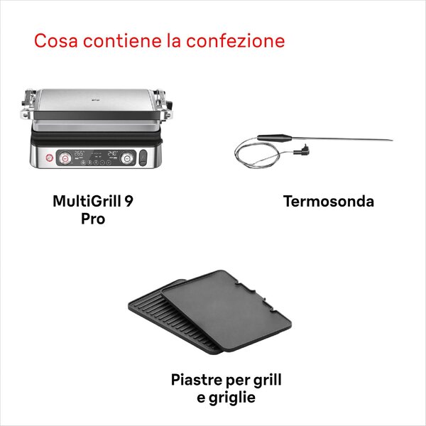 Braun Bistecchiera Elettrica Griglia a Contatto Potenza 2200W colore Nero/Inox MultiGrill 9 Pro - CG 9160