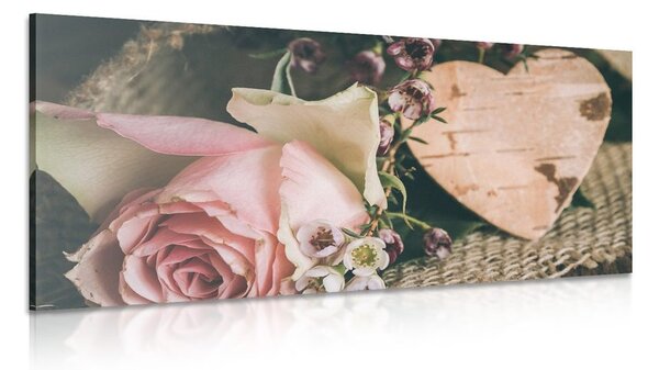 Quadro su tela – Rose e cuore in stile vintage