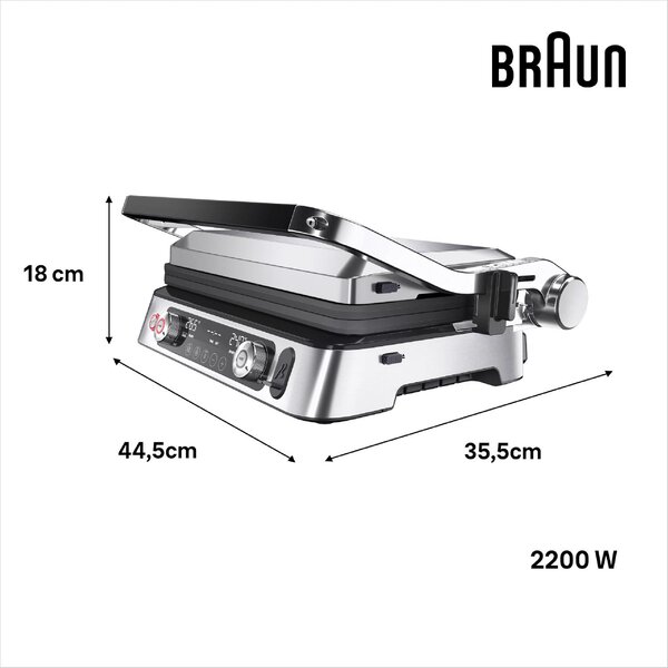 Braun Bistecchiera Elettrica Griglia a Contatto Potenza 2200W colore Nero/Inox MultiGrill 9 Pro - CG 9160
