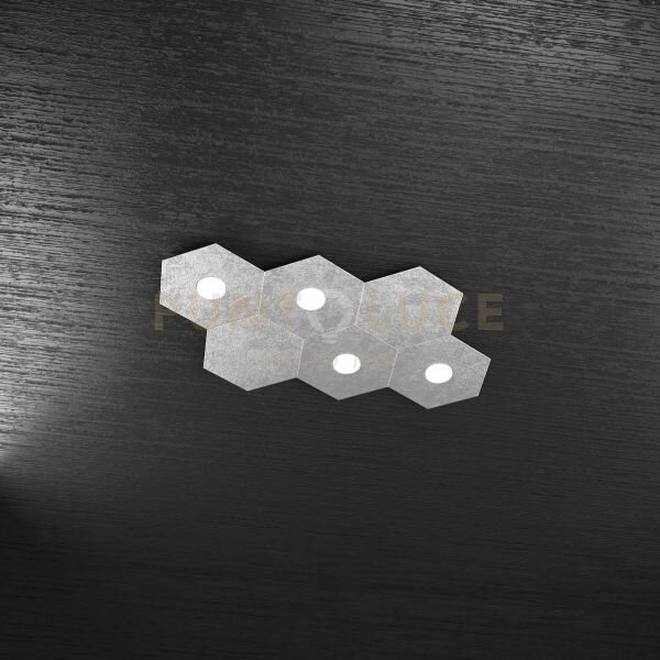 Hexagon applique-plafoniera 4 luci + 2 decorativo foglia argento 11