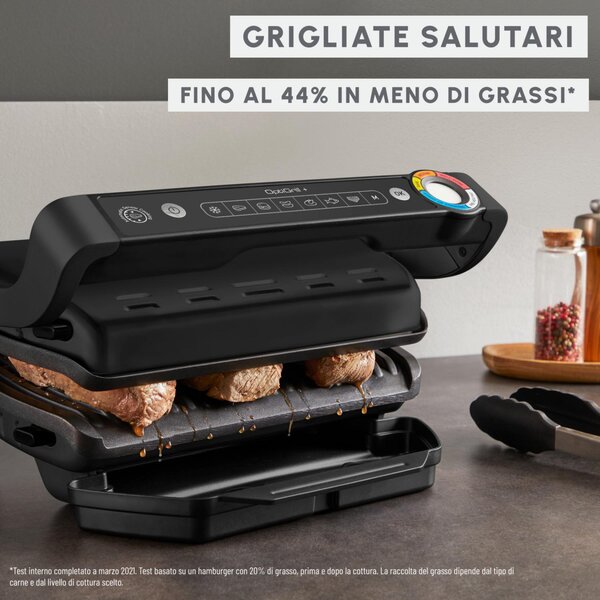 Moulinex Bistecchiera Elettrica Piastre Antiaderenti Potenza 2000 Watt Griglia Elettrica Intelligente Optigrill+ colore Nero - GI717810