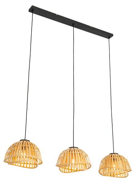 Lampada a sospensione orientale nera con bambù naturale 3 luci - Pua