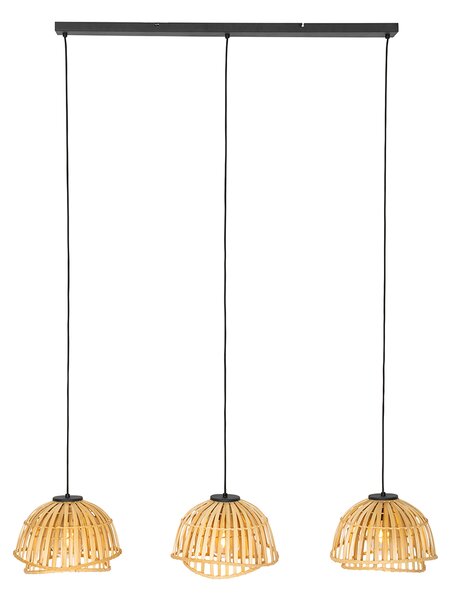 Lampada a sospensione orientale nera con bambù naturale 3 luci - Pua