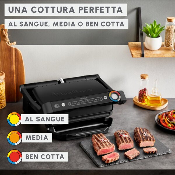 Moulinex Bistecchiera Elettrica Piastre Antiaderenti Potenza 2000 Watt Griglia Elettrica Intelligente Optigrill+ colore Nero - GI717810