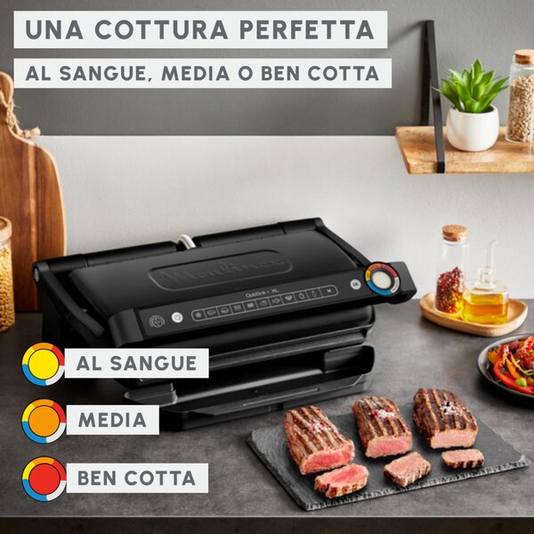 Moulinex Bistecchiera Elettrica Piastre Antiaderenti Potenza 2100 Watt Griglia Elettrica Intelligente Optigrill+ XL Termostato Regolabile colore Ne