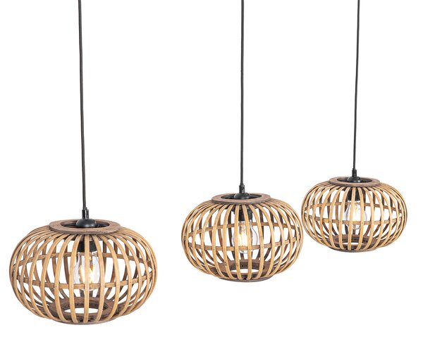 Lampada a sospensione orientale in bambù 3 luci rettangolare - Amira