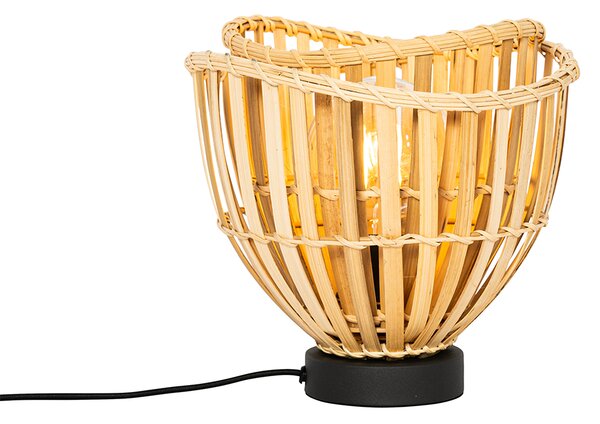 Lampada da tavolo orientale nera con bambù naturale - Pua