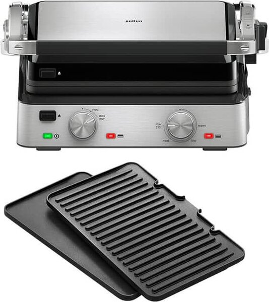 Braun Bistecchiera Elettrica Potenza 2000 W con Piastre Rimovibili e Vassoio Raccogligrasso colore Inox Nero - CG 7020