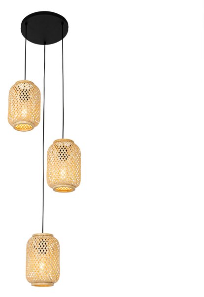 Lampadario orientale in bambù a 3 luci - Yvonne